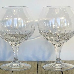 Set of 2, etched crystal wine/water glasses